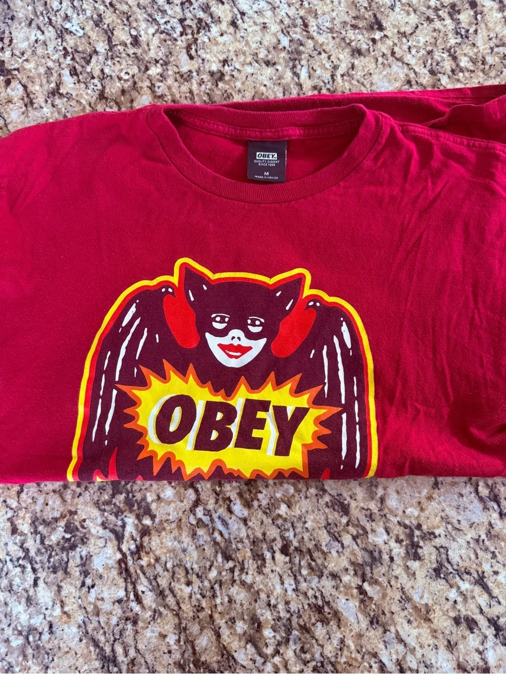 Lot of 2 Obey shirts- graphic skull embrace- Size M and Bat Girl Red Size M - Picture 5 of 5